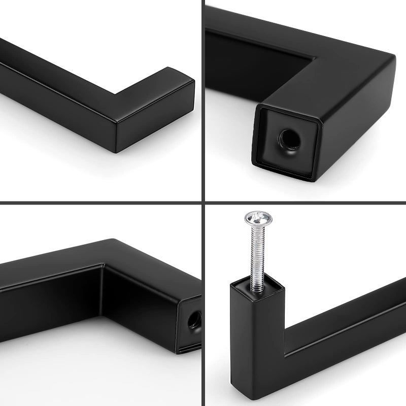Probrico (5 Pack) Flat Black Square Cabinet Handles 4 inch(102mm) Hole Centers Drawer Pulls for Cupboard Dresser,Stainless Steel Kitchen Bathroom Hardware,Overall Length 4-1/2 inch(114 mm) - Image 5